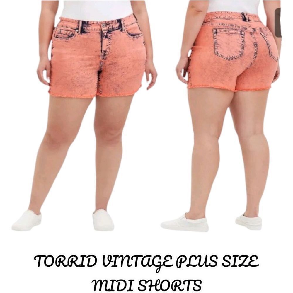 New Torrid Plus Size Coral Acid Wash Mid- Rise Vintage Shorts.